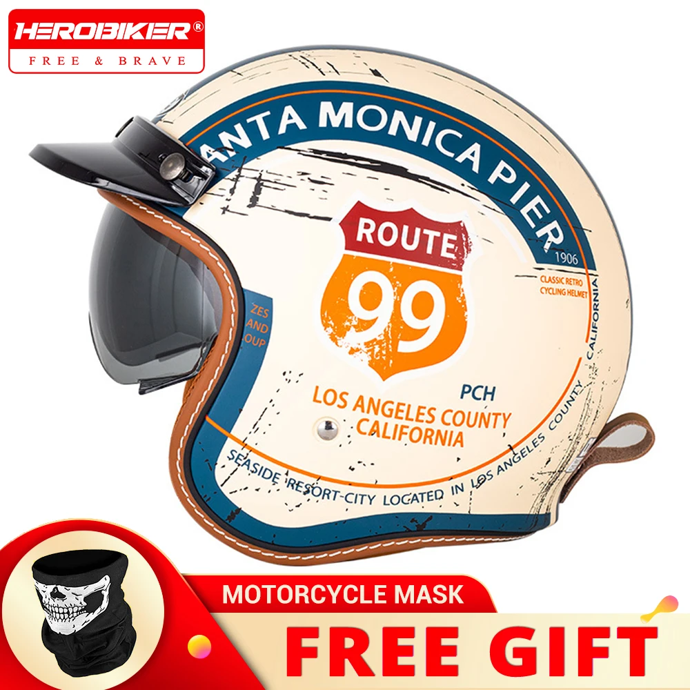 

Retro Open Face Helmet Motorcycle Helmets 3/4 Anti Fall Helmet Cross-country Motorbike Riding Helmet Outdoor Locomotive Helmet