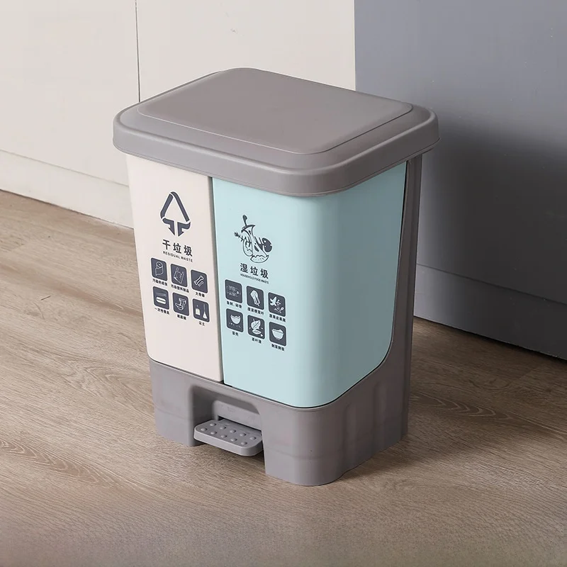 

Новая двойная педальная урна L-типа для мусора, для кухни, дома, общественных мест, для сухого и влажного мусора, для коммерческого использования