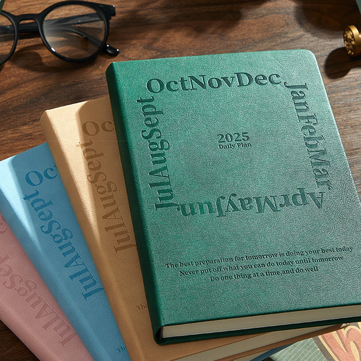 (Can Engrave Logo) A5 Leather 2025 Business Schedule, Student Daily Planner, 365-day Record Book, Notepad, Memo, 202 Sheets