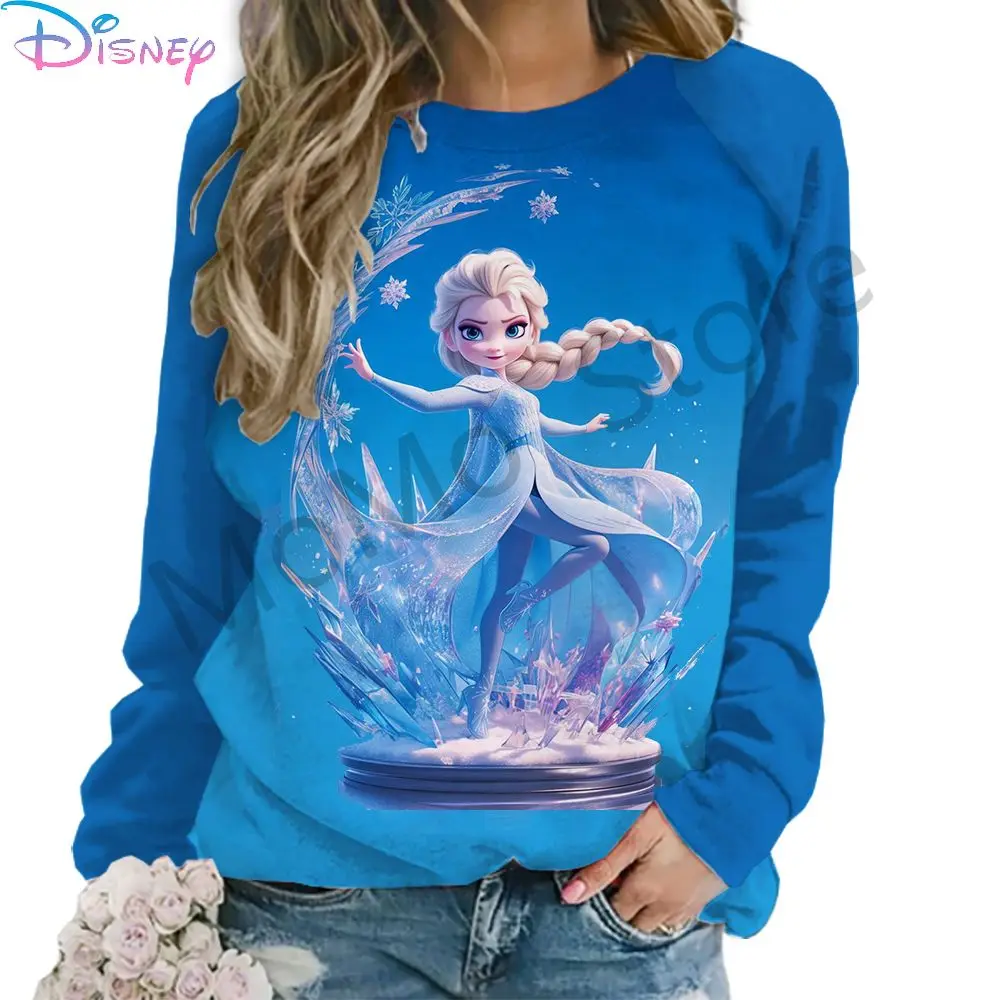 Disney Princess Women\'s Long Sleeve Sweatshirts O Neck Autumn Fashion Streetwear Kawaii Clothes 3D Print Party 2024 Street Wear