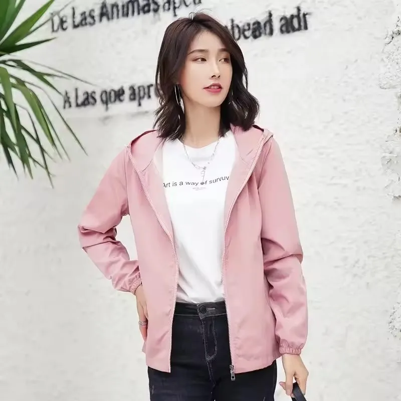 

Fashion Women's Jacket Hooded Zipper Basic Coat 2025 Spring Autumn Windbreaker Long Sleeve Casual Short Coat Outwear Female