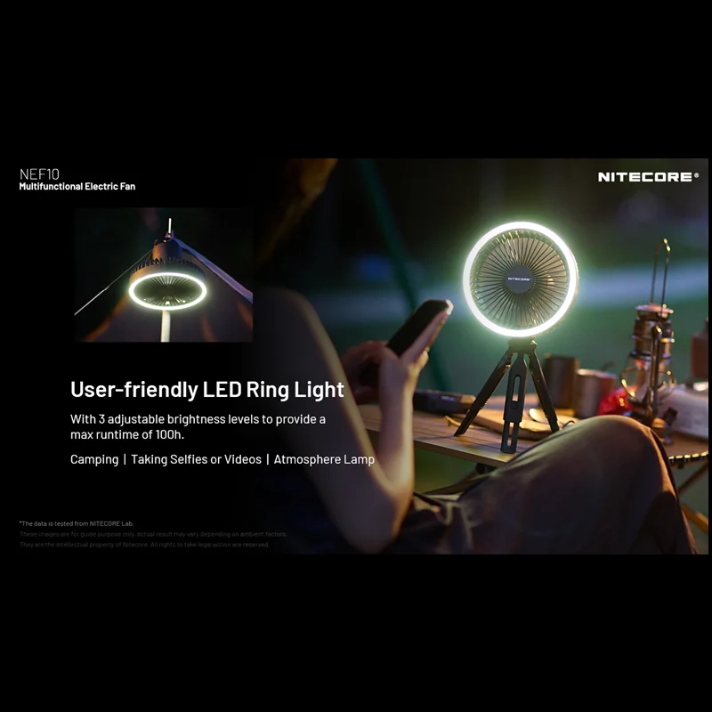 Imagem -06 - Lâmpada Elétrica Multifuncional Usb-c Recarregável Ventiladores de Teto Led Ring Light Tripé Ajustável Camping em Nitecore-nef10