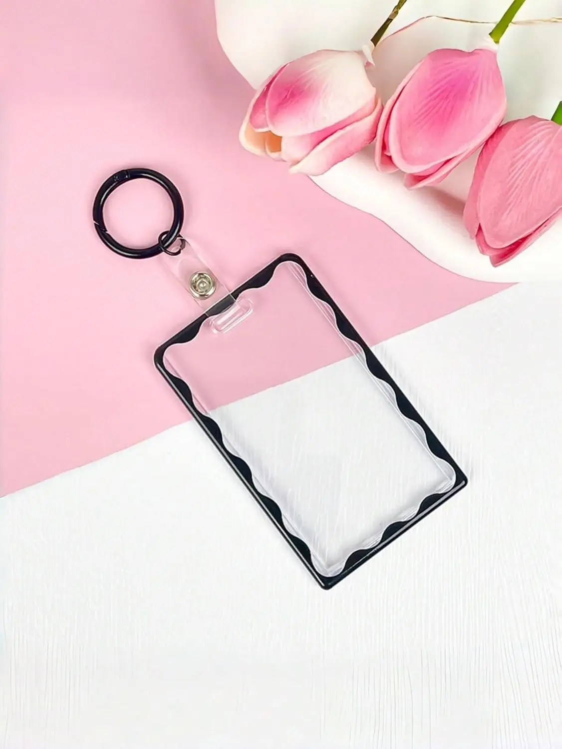 Acrylic Card Holder with Black Border Keychain Transparent Card Display Protector for Students