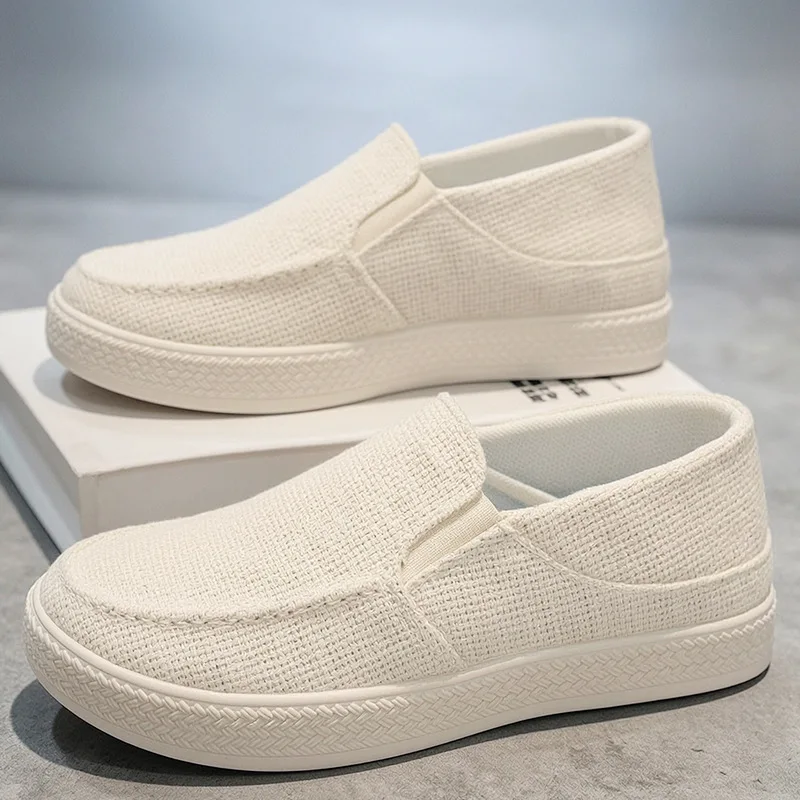 Herren Leinen Slip-On Loafer Atmungsaktives Gewebtes Obermaterial Verschleißfeste Gummisohle Lässige Tägliche Gehschuhe Flache Schuhe – Detail 3