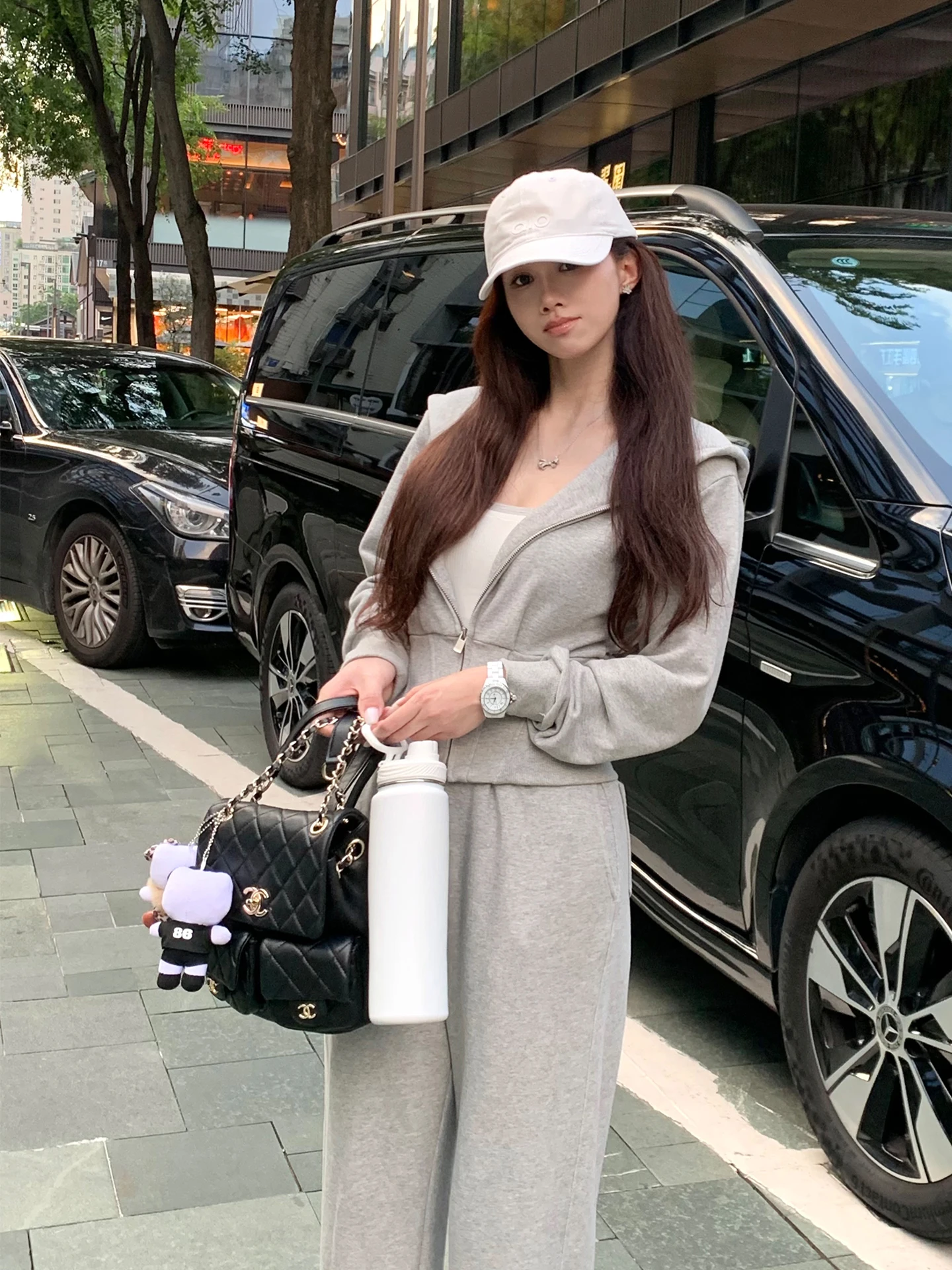 

Loqian Fishbone Waist Hoodie And Pants Casual Loose Korean Style Sportswear Set Short Sleeve Long Pants High Waist Cotton