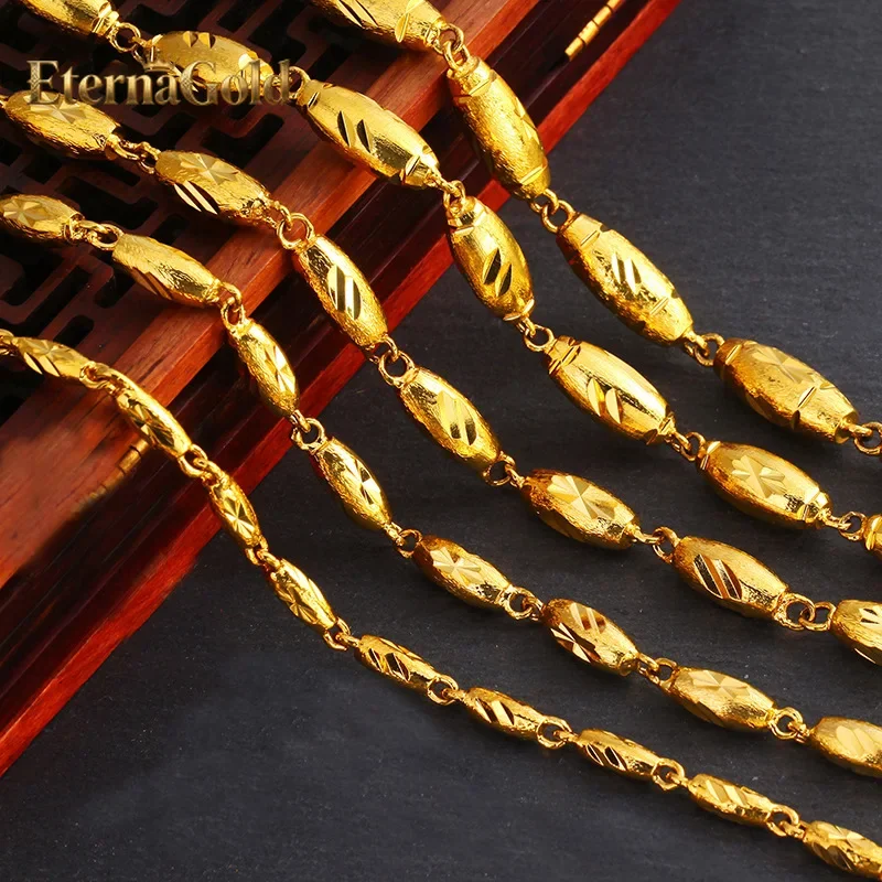 

EternaGold Luxury 24K 9999 Pure Gold real gold Men's solid olive necklace