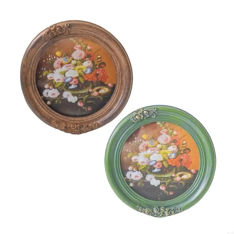 Round Decorative Picture Frame with Raised Floral Border, Resin Antique Ornate Photo Frame for Displaying Art Print. 37JD