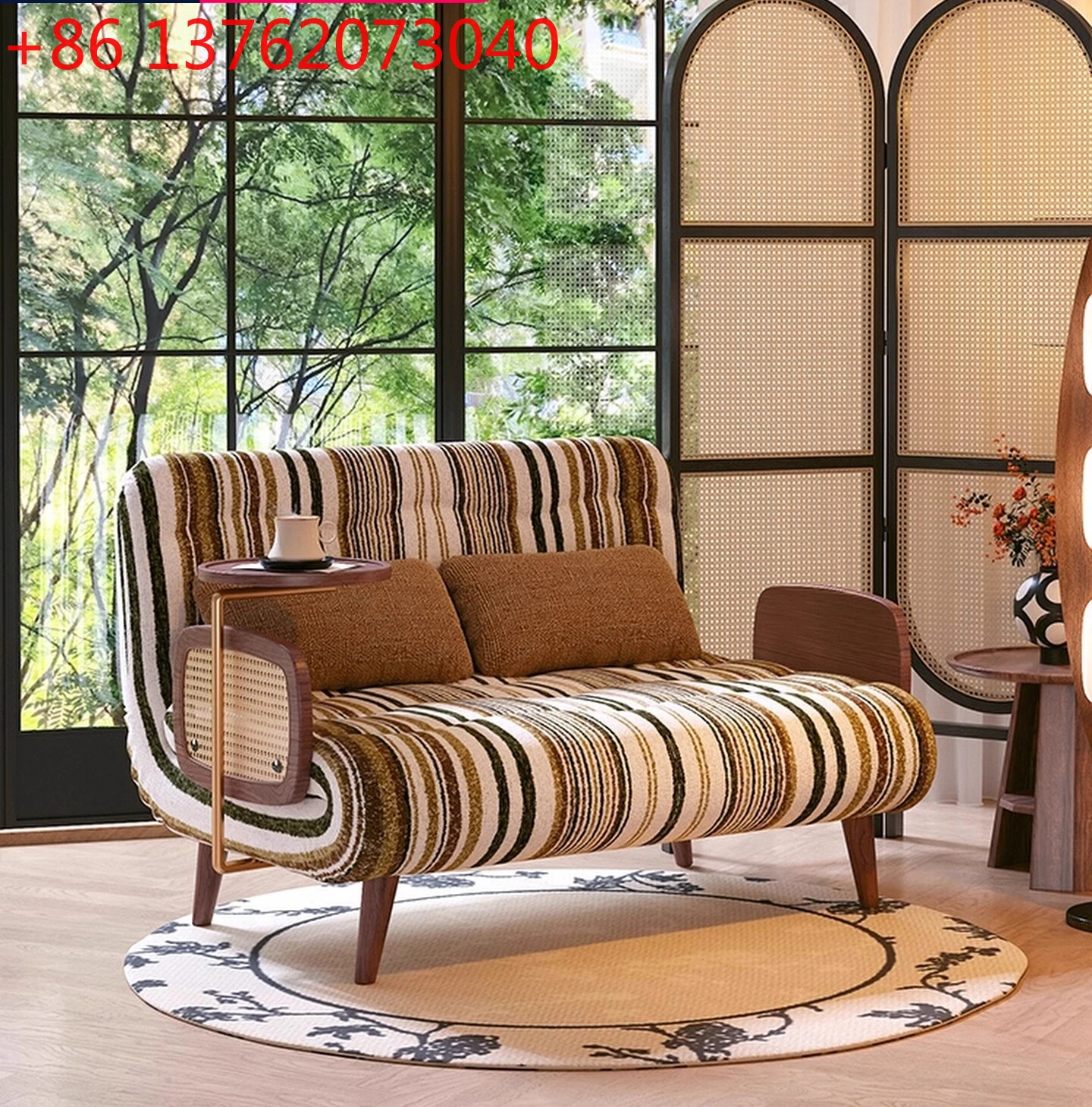 

Small apartment living room color matching striped multi-functional folding fabric sofa