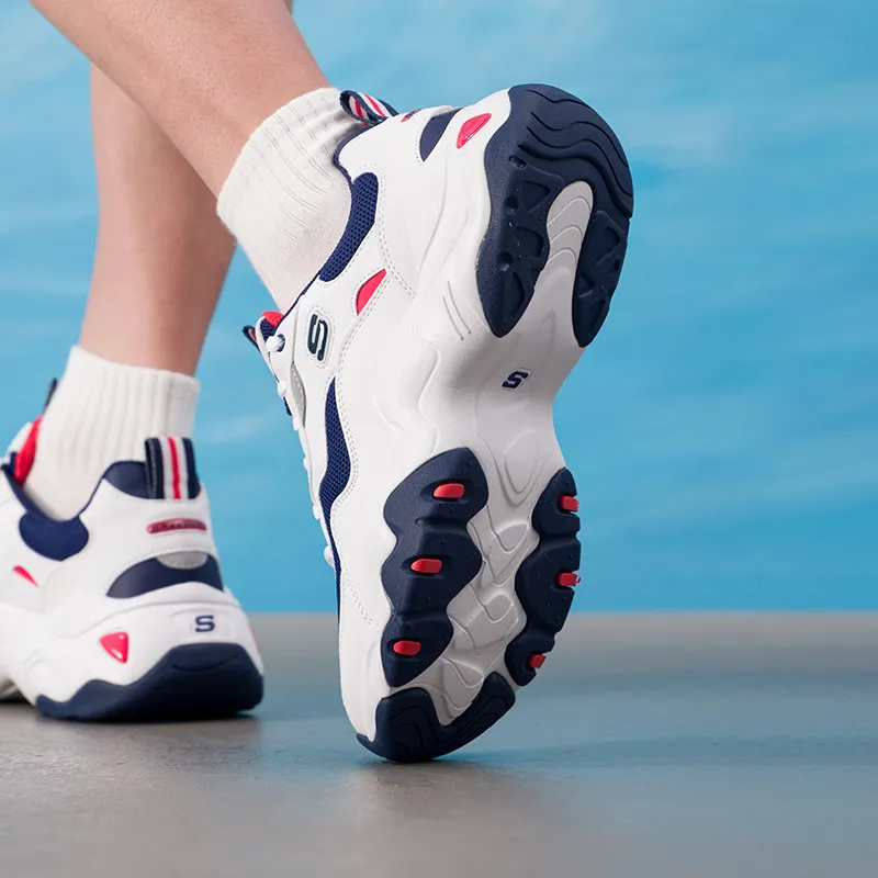 Skechers Authentic 237152-WNVR Mens Panda Sneakers D LITES 3.0 White Navy Red Thick Sole Fashion Casual Dad Shoes