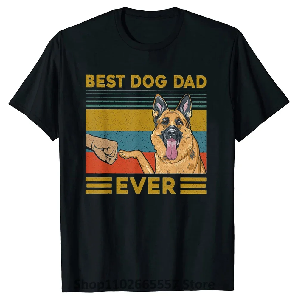 Funny Best Dog Dad Ever German Shepherd Retro Vintage T Shirts Summer Cotton Streetwear Short Sleeve Birthday Gifts T-shirt