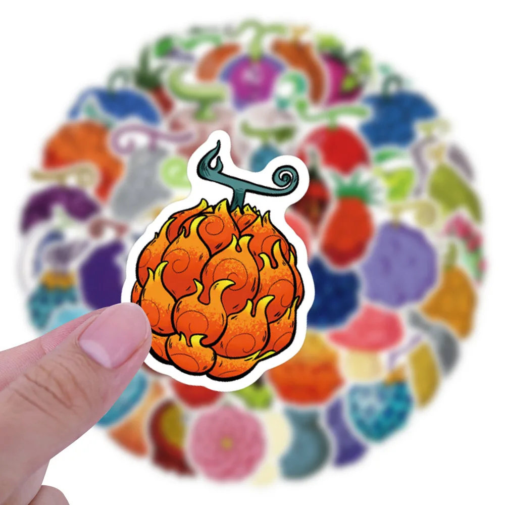 60 Stück One Piece Devil Fruits Anime Graffiti-Aufkleber Dekoration für Gepäck, Handy, Gitarre, Tasse, Scrapbook, Wasserfeste Aufkleber, Kinderspielzeug