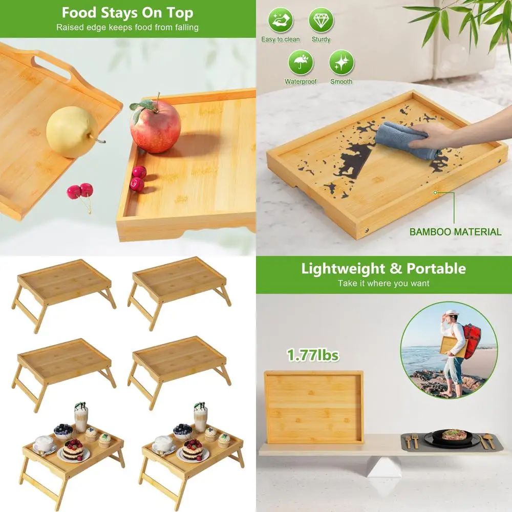 

Folding Bamboo Breakfast Serving Tray, 6-Pack, Ideal for Kitchen, Sofa, and Laptop Desk Use