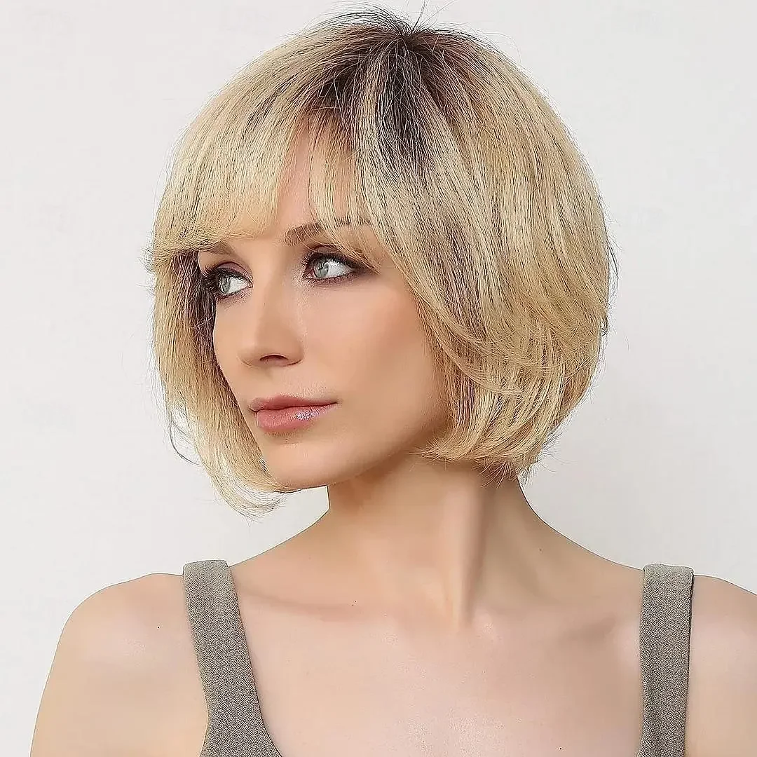 Synthetic Hair Short  Layered Straight Blonde Wigs