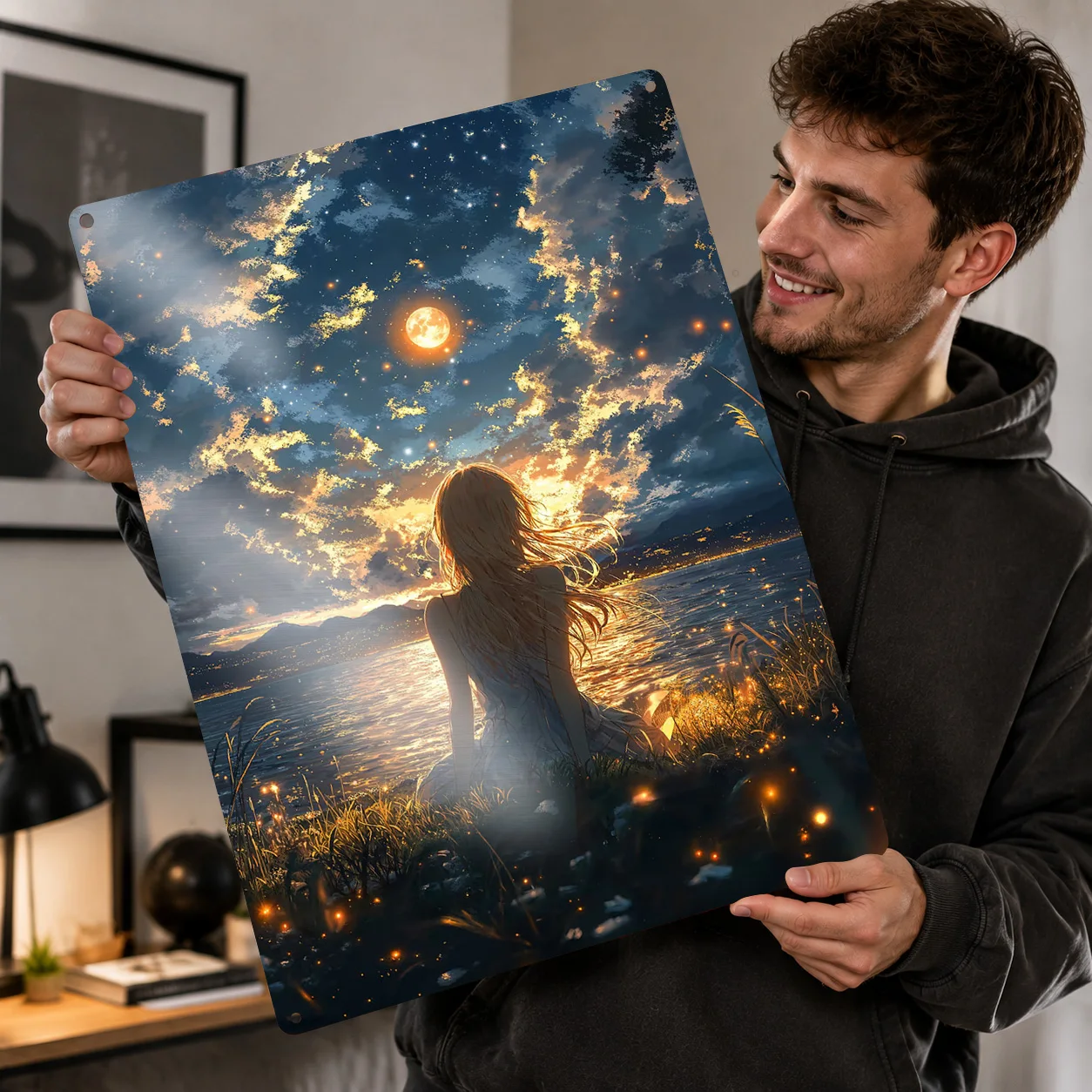 Celestial Girl Under Moon Metal Poster Perfect Gift for Fans Lovers Personalized Wall Art Metal Sign for Home Decor Items House