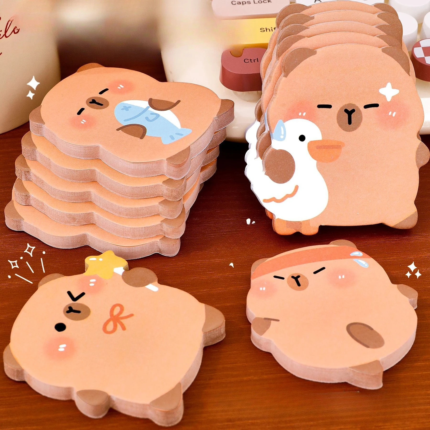 

4 шт., милые липкие заметки с капибарой, блокнот специальной формы N раз, студенческие заметки с сообщениями, липкие дорогие наклейки с капибарой