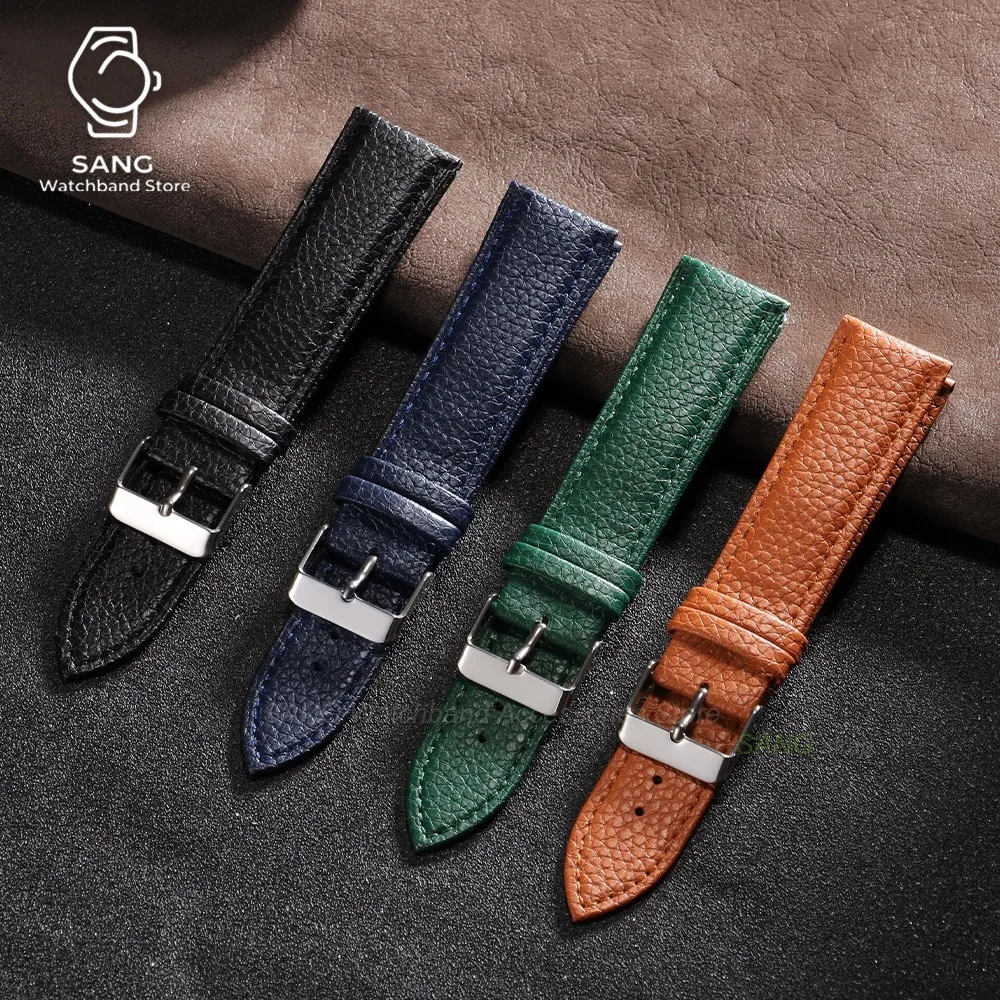 10mm 12mm 14mm 16mm 18mm 20mm 22mm Litchi Pattern Leather Watch Band Bracelet Replacement Wrist Straps Man Women Sport Watchband