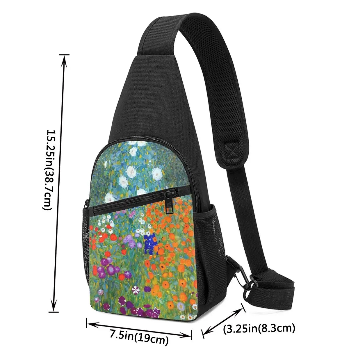 Gustav Klimt Flower Garden Chest Bag Men Sling Crossbody Backpack Chest Bag Travel Hiking Daypack Shoulder Bag