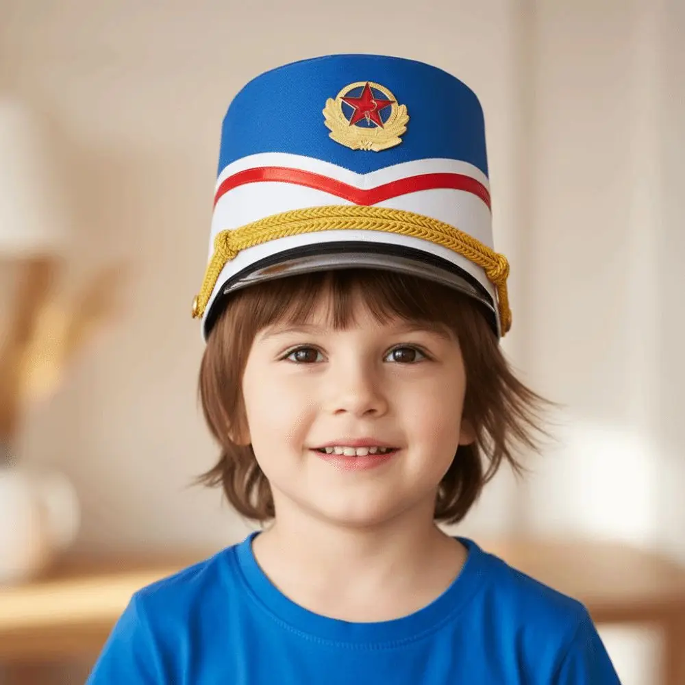 

Cosplay Show Marching Band Hat Gold Trim Strips Themed Party Drum Major Master Hats Skin-friendly Photography Soldier Top Cap