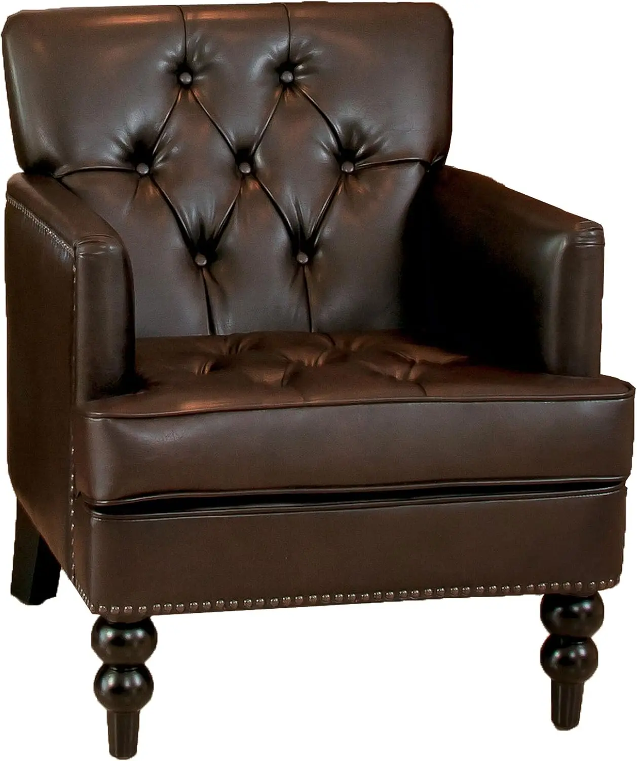 Knight Home Malone Leather Club Chair, Brown 28D x 29.5W x 33.5H Inch