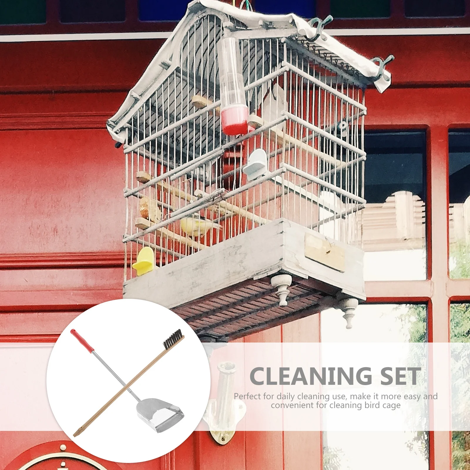 

2Pcs Bird Cage Cleaning Tools Set Telescopic Handle Brush Shovel for Pet Parrot Cage Cleaning Supplies Daily Use