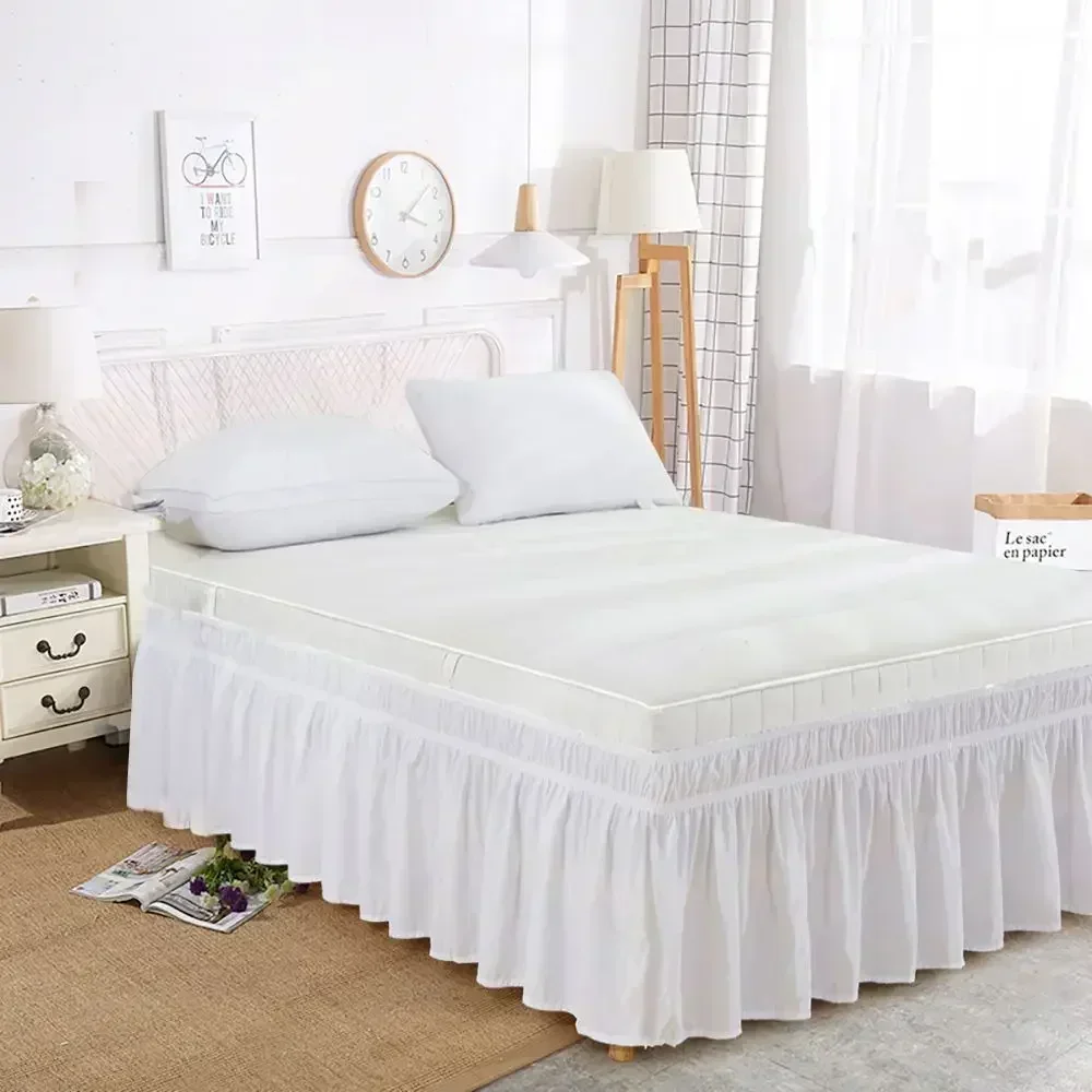 WQSPRING Wrap Around Ruffled Bed Skirt with Adjustable Elastic Belt Wrinkle Free Bedskirt Dust Ruffles Bed Frame Cover King Size