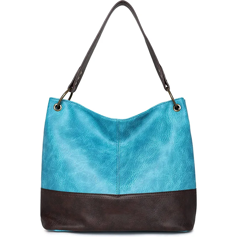 

Women's Retro Bucket Tote Bag Large Capacity Fashionable Crossbody Shoulder Handbag Simple Splicing Zipper Beach Bag