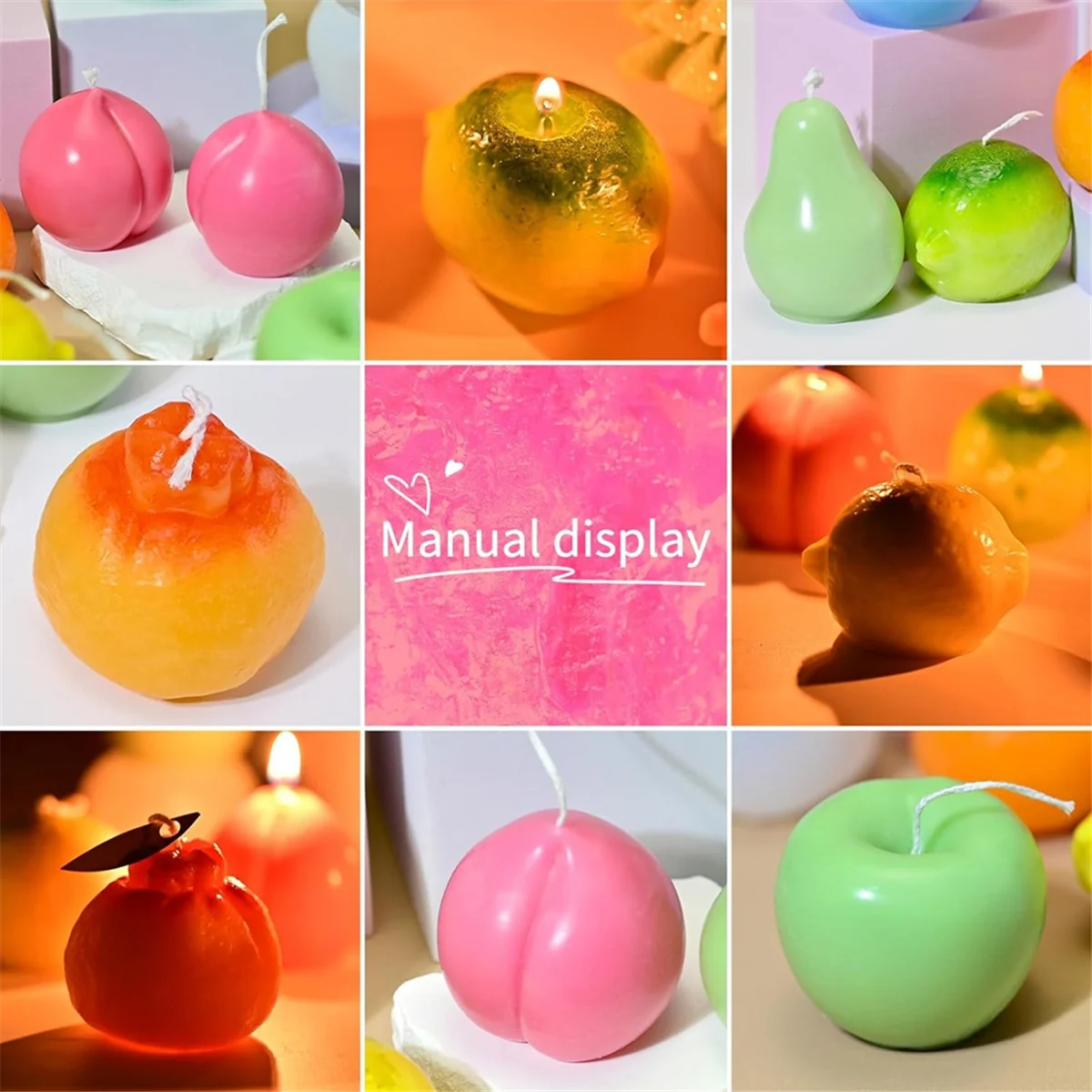 ABXK Juego de 5 moldes para velas de frutas, moldes de silicona 3D, pera, naranja, limón y melocotón para hacer velas, jabón de velas DIY