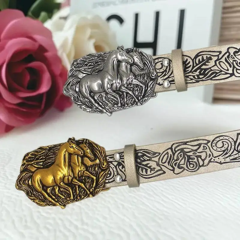 مزدوج الحصان الرجعية حزام معدني مشبك قبعات رعاة البقر الغربية حبل مشبك ملحق للجنسين مشبك ناعم