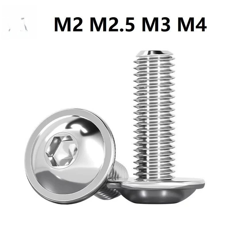 

M2 M2.5 M3 M4 Round Button Head Hex Socket Bolts 304 Stainless Steel With Washer Collar Pad Screws 50mm 100mm