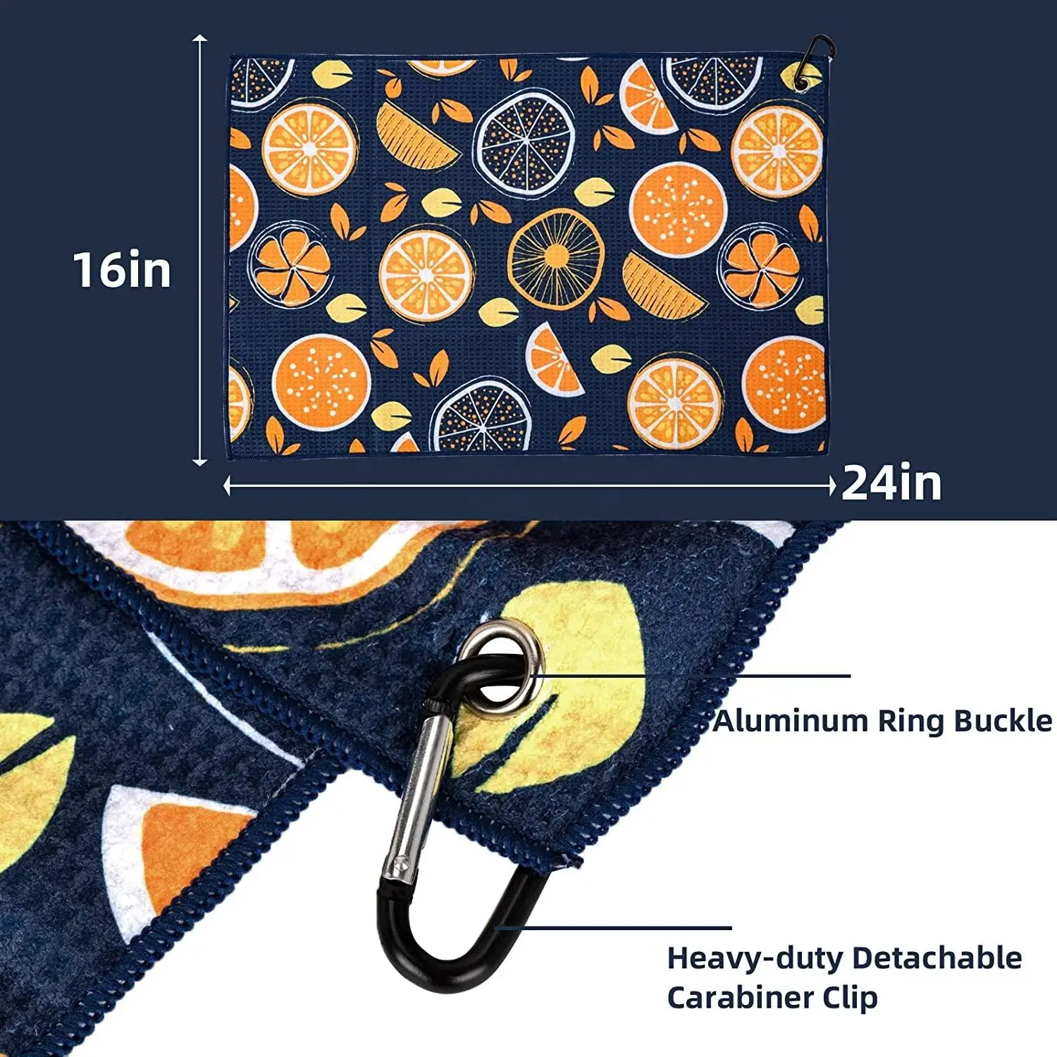 Waffle Pattern Golf Towel 15.75*23.62inch with Carabiner Clip,Woven Towel for Golf Bag, Club Cleaning