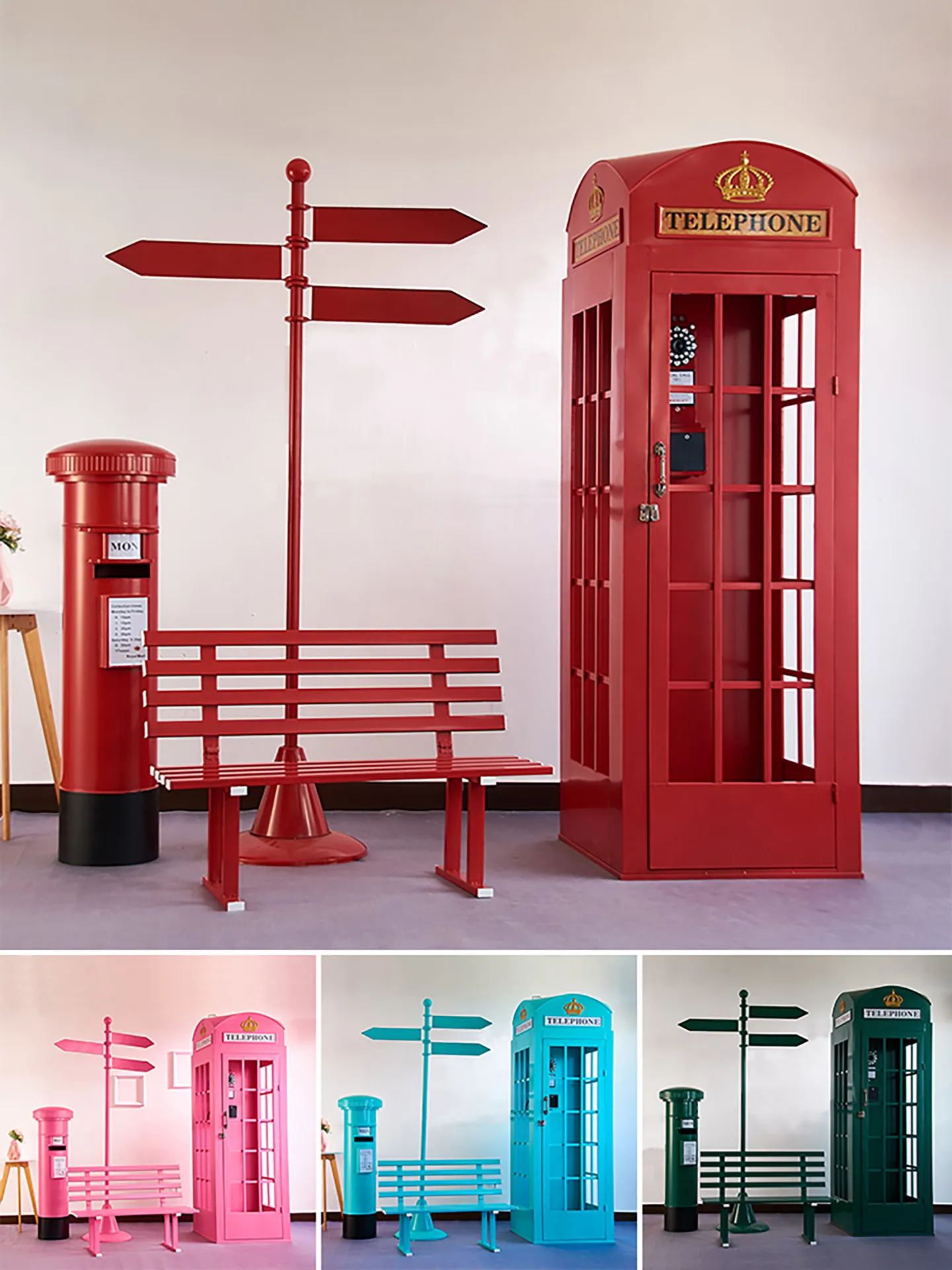 Wrought Iron Phone Booth Mailbox Ornament Sign Landing Scene Exhibition Hall Display Decoration Shopping Mall Large-scale Shooti