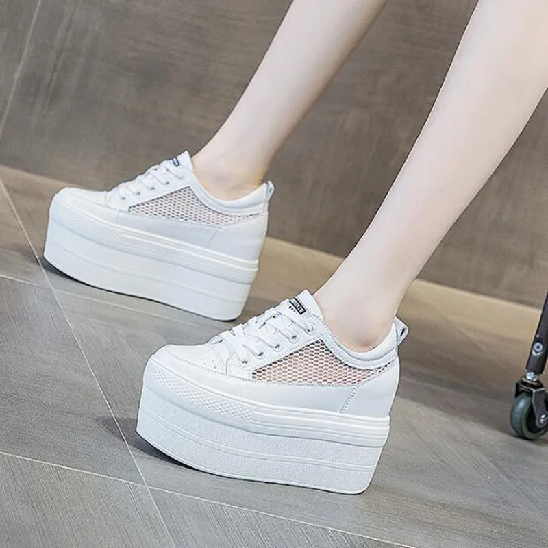11 سنتيمتر أحذية منصة المرأة الصيف تنفس شبكة الإناث أحذية رياضية موضة سميكة وحيد المرأة جلد طبيعي إسفين حذاء مكتنزة #2