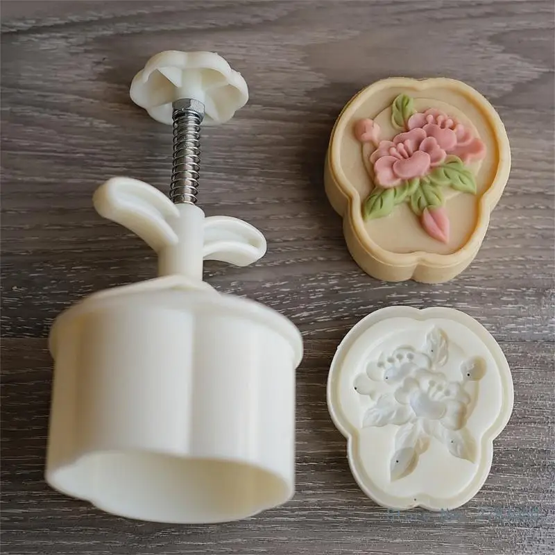 Cookie Stamps Peach Flower Moon Cake Molds Hand Pressure Moon Cake Maker Baking Tool for Mid-Autumn Festival