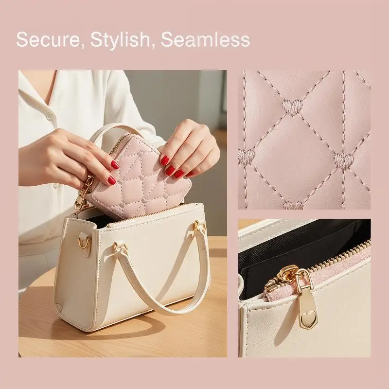 Women Wallet For PU Leather Fashion Embroidered Love Fold Small Wallet Card Holder Multi-card Slot Coin Purses Interior Pink