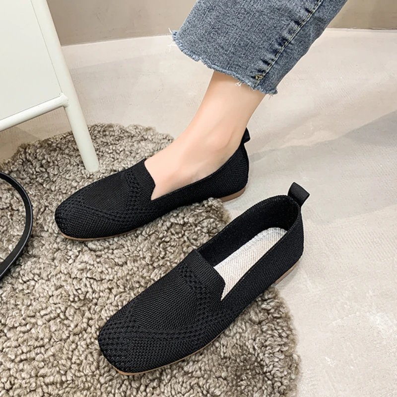 Fashion Spring Autumn New Mesh Ballet Flat Women Mesh Breathable Sneakers Women Square Toe Slip on Loafers Size 43 Zapatos Mujer