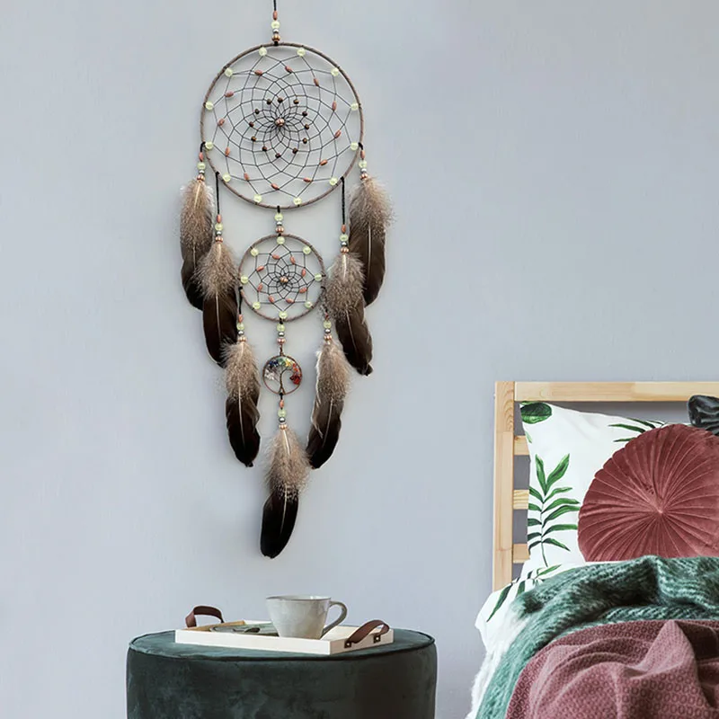 Dream Catcher Luminous Hand-woven Feathers Wind Chime Living Room Bedroom Hanging Ornaments Wall Pendant Birthday Festival Gifts
