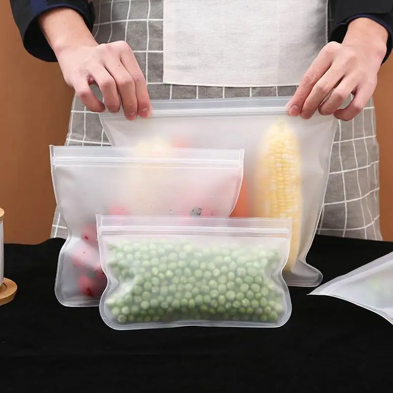 Reusable Food Bag Silicone Freezer Bag Leakproof Food Ziplock Bags Fruit Sealed Food Storage Bag Fresh keeping Bags Zipper Bag