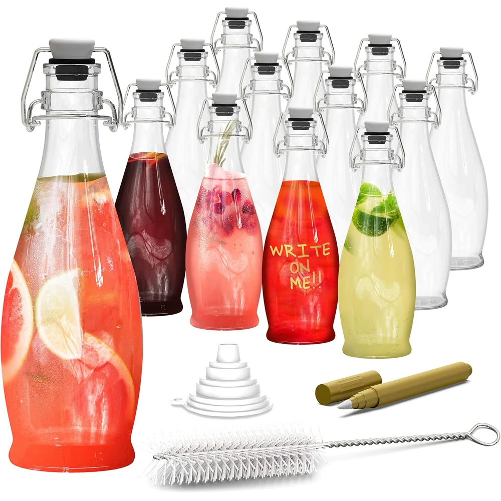 Botellas de vidrio con tapa abatible de 500ml, botella de vidrio con tapa abatible y tapón, botellas de elaboración casera para agua de cerveza Kombucha