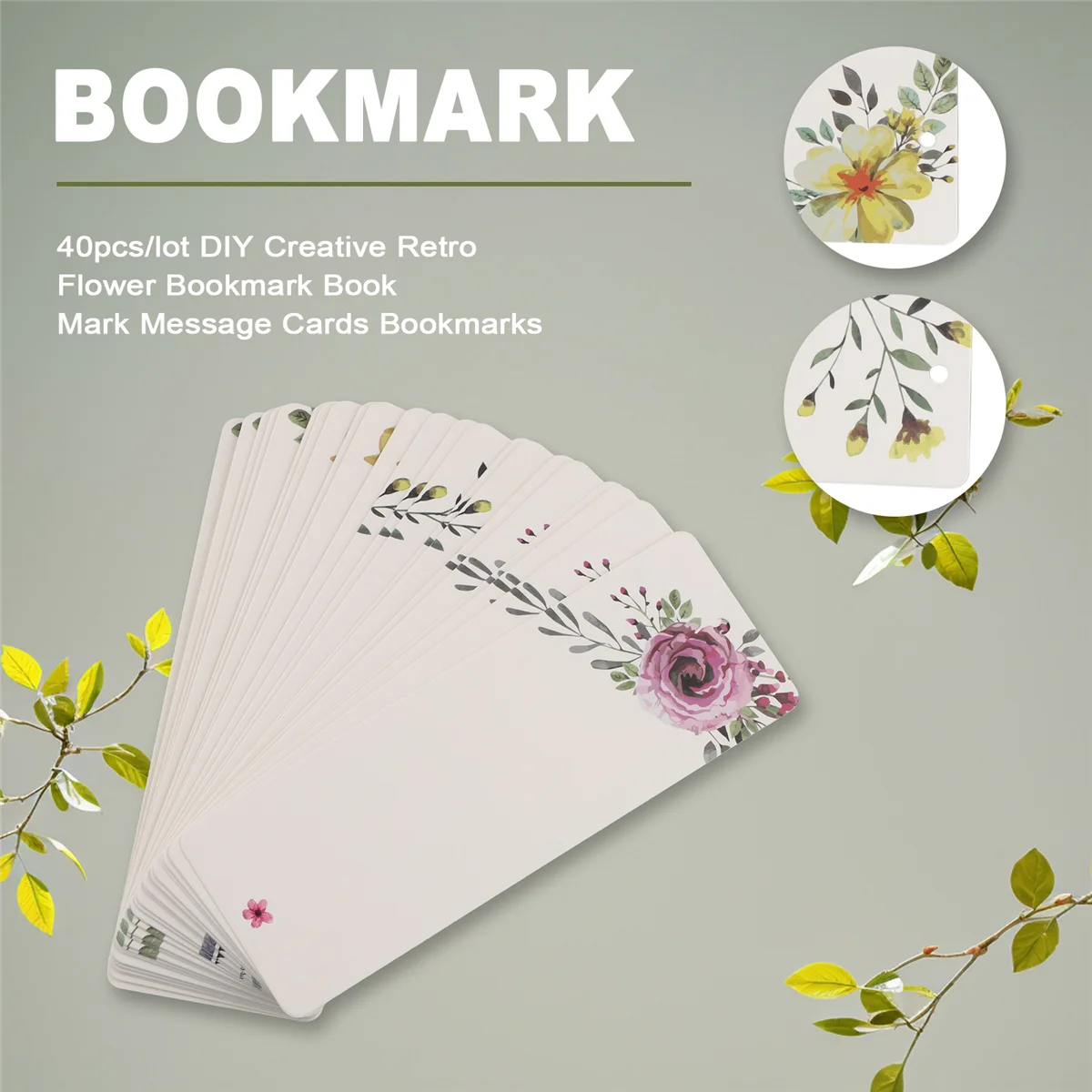 A32P_40pcs/lot DIY Creative Retro Flower Bookmark Book Mark Message Cards Bookmarks