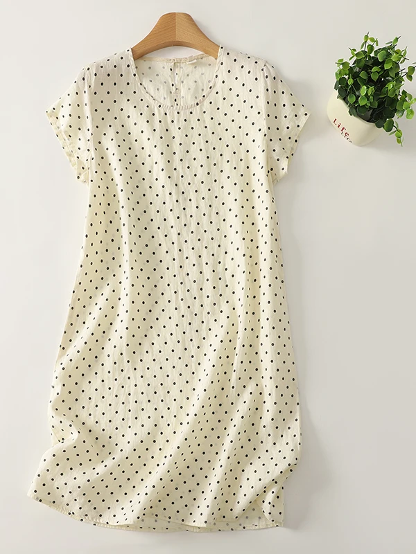 

Льняная юбка миди в горошек для женщин, повседневная летняя юбка А-силуэта для офиса и отдыха