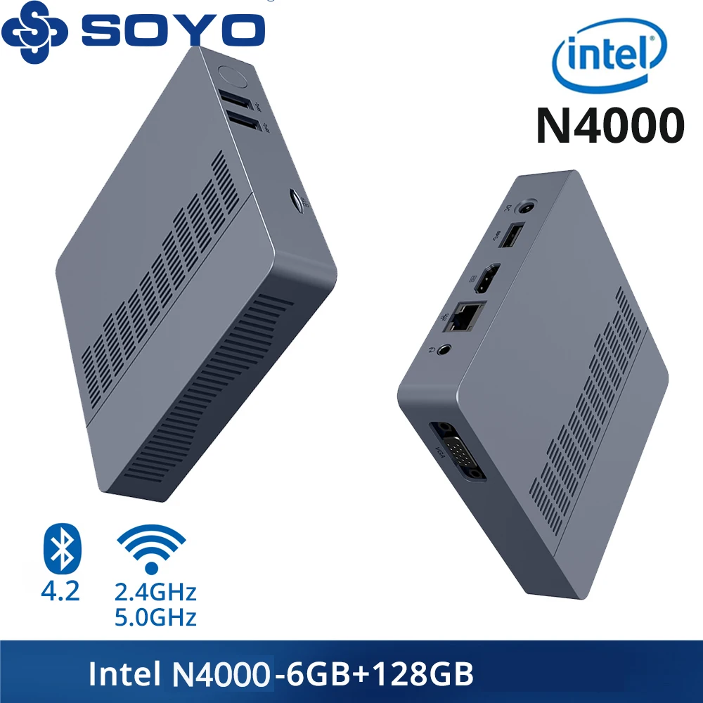 SOYO M2 Air Mini PC: Powerful 6GB RAM, 128GB EMMC, Intel N4000, Windows 11 Pro - Compact & Ideal for Home, Business & Gaming