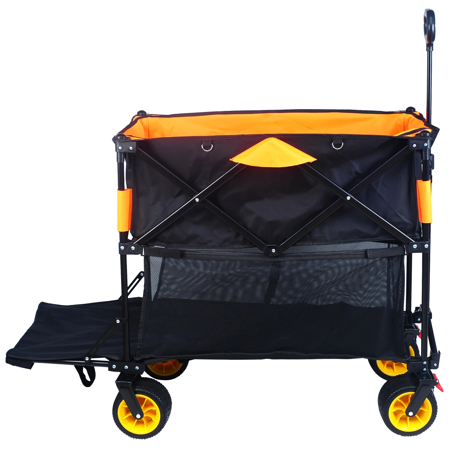 

Big large capacity Folding cart Extra Long Extender Wagon Cart Folding Wagon Garden Shopping Beach Cart (black +orange)