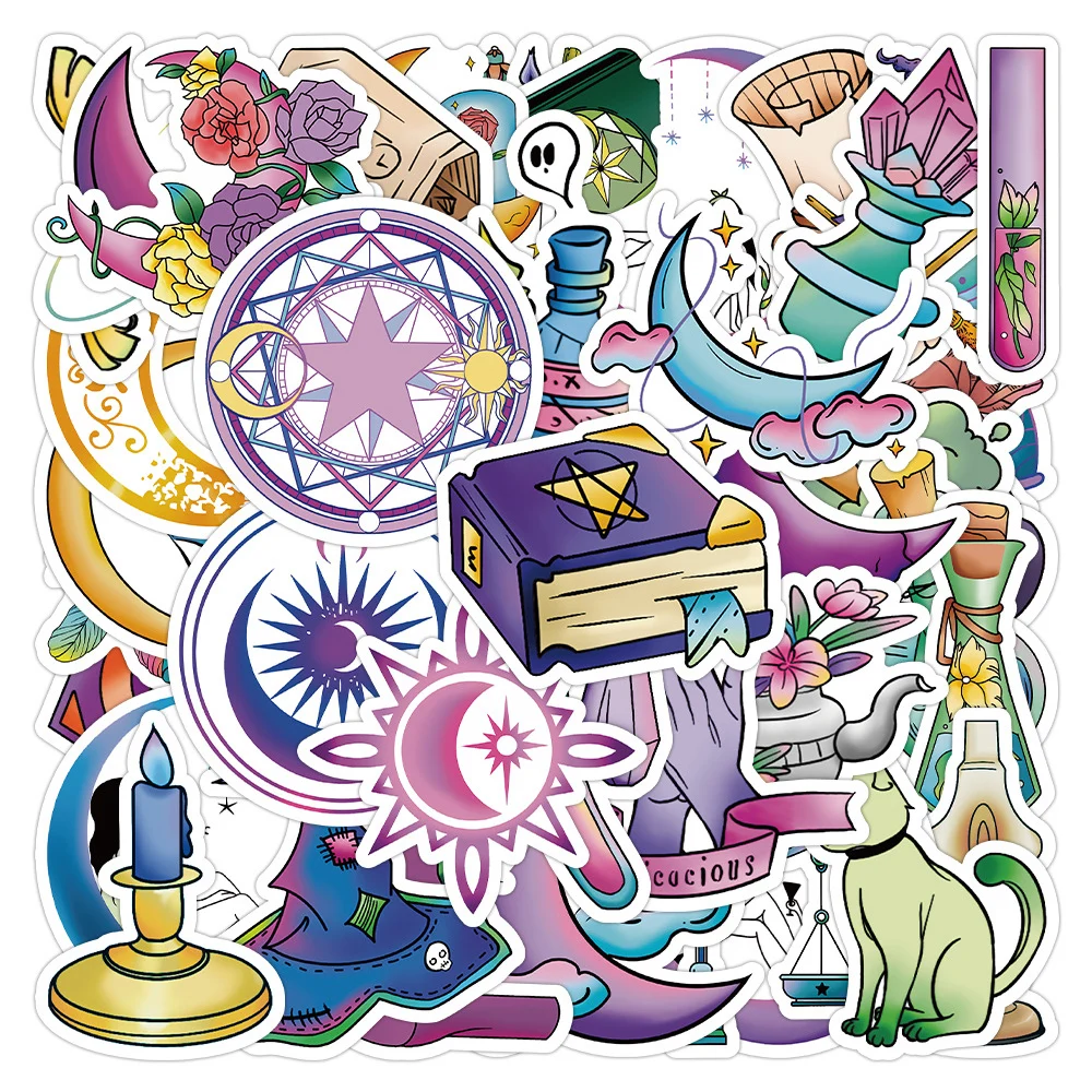 10/30/50pcs Art Magic Sun Moon Stickers Cartoon pozioni Sticker Scrapbooking bottiglia Laptop bagaglio impermeabile Graffiti decalcomania giocattolo