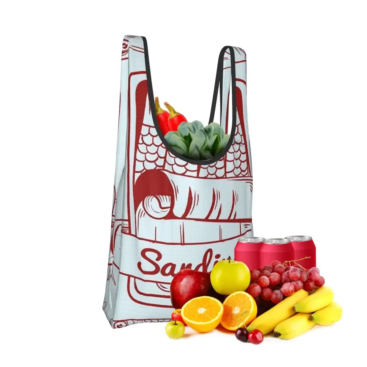 Tin Of Sardin Shopping Bag Portable Tote Bags Foldable Shoulder Shopper Bag Grocery Handbag