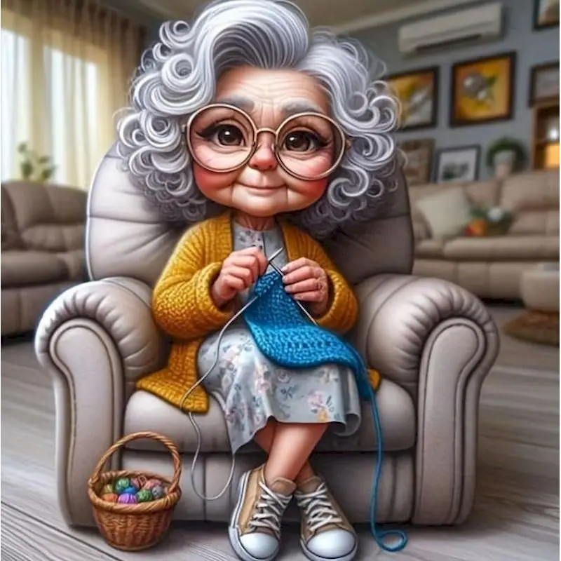 

RUOPOTY Diamond Painting Old Women Rhinestones Pictures Animals Mosaic Full Square Round Decor For Home Wall Decor