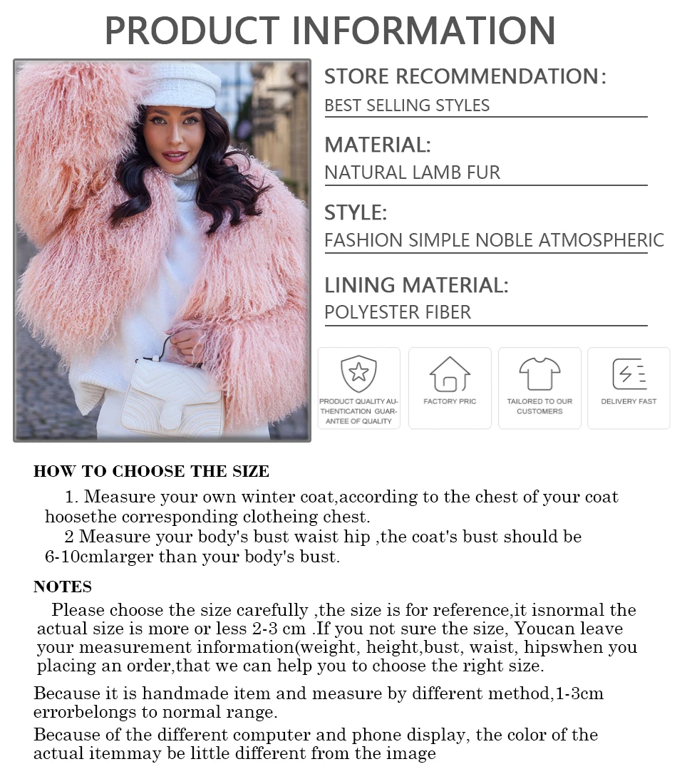 Women Sheepskin Coat Winter Real Mongolian Sheep Fur Coat Short Pink Natural Fur Jacket Luxury New Arrivals