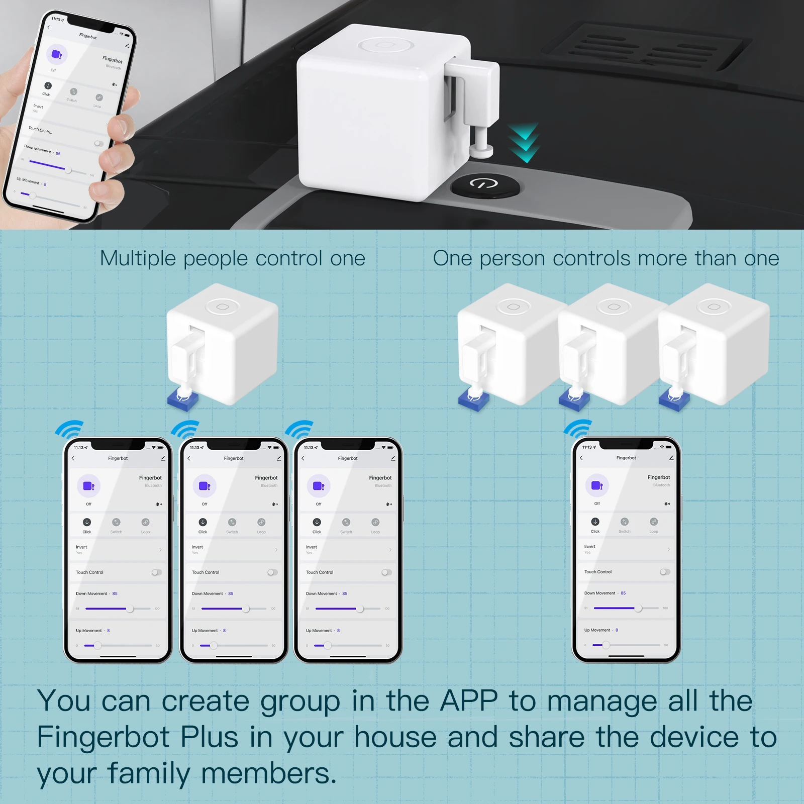 Tuya BT Fingerbot Robot intelligent à doigt, bouton-poussoir sans fil, compatible avec application et commande vocale. Idéal pour la maison