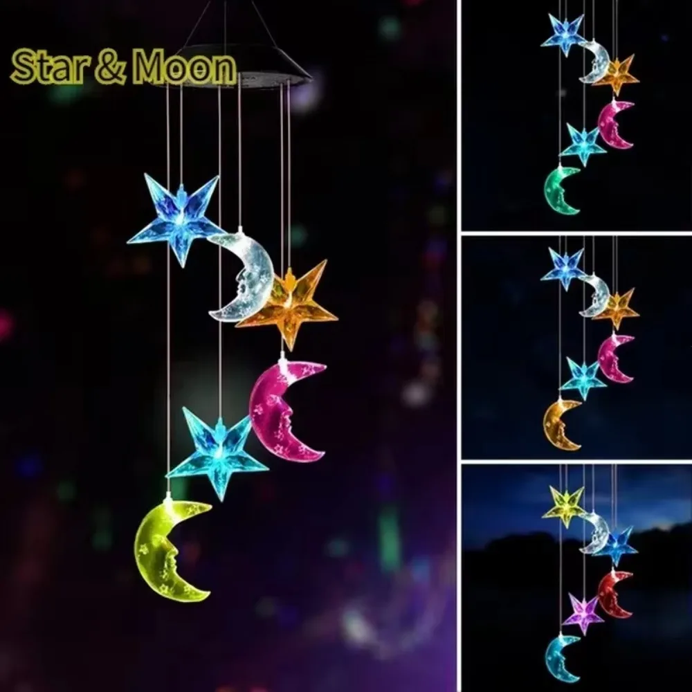 Quality Moon Star Solar Landscape Lights LED Garden Decoration Lawn Lamps Colorful Color Changing Solar Wind Chimes Lights Yard