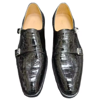 Authentic Crocodile Skin Classic Black GOODYEAR Craft Monk Strap Men Dress Shoes Genuine Alligator Leather Male Business Oxfords