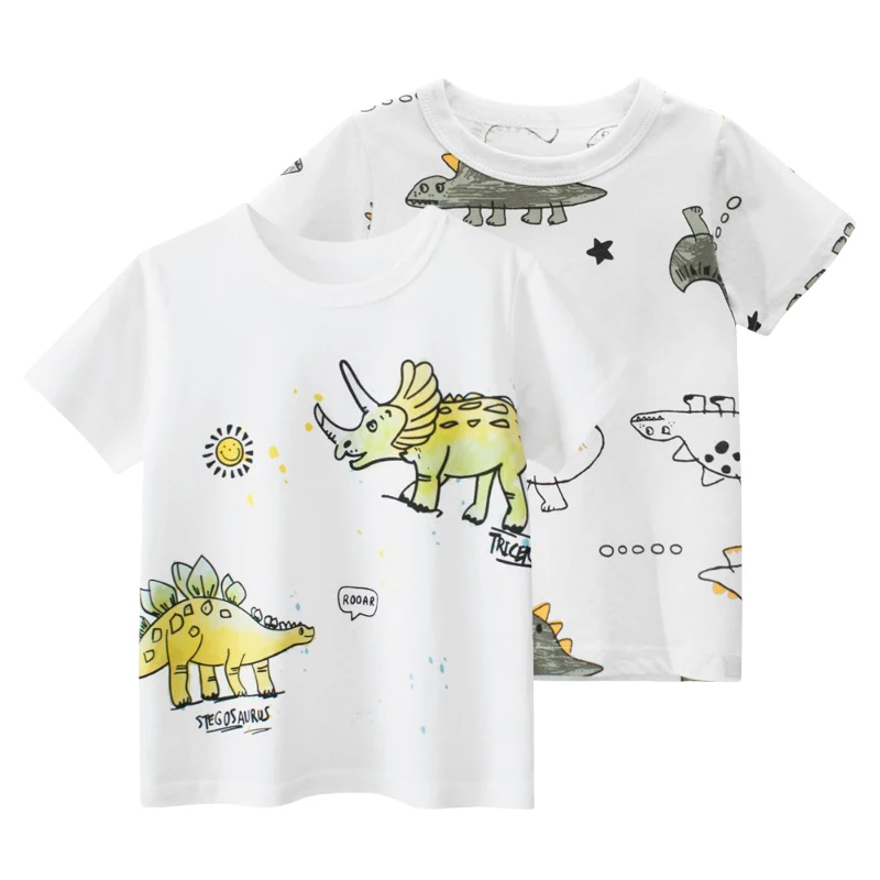 

2024 Summer New Boys Cartoon Dinosaur T-Shirt Children's Short Sleeve Cotton Tops Tees Shirt Kids Clothes 2-10Y Dropshipping